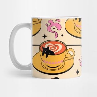 Cappuccino Black Cat Pattern in beige Mug